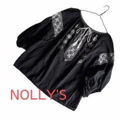 エンブロイダリーブラウス 刺繍プルオーバー　NOLLY'S 黒　コットン