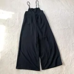 【GU】オールインワン サロペット(L)ブラック オーバーオール ワイドレッグ