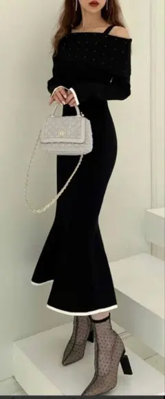 ロイヤルパーティ ドロストギャザーキラキラニットマーメイドワンピース