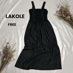 LAKOLE シャーリングキャミワンピース 黒 フリー ギャザー K230㉓のサムネイル