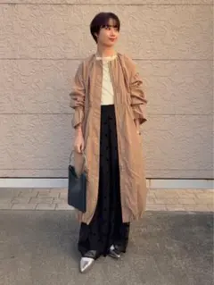 SHIPS ノーカラー ロング コート ネイビー　新品タグ付き　春秋　人気