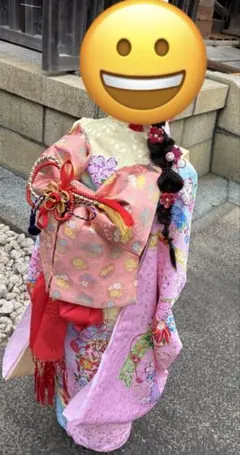 超美品 七五三 7歳 フルセット 女の子 子供 化繊 着物 襦袢 帯 水色 赤