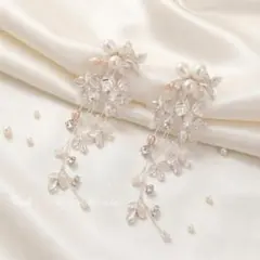イヤリング 　大ぶり　ロング　結婚式 前撮　ブライダル　パール　フラワーシルバー