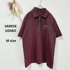 VARESE UOMO ポロシャツ　半袖　M ハーフジップ　メンズ　レッド