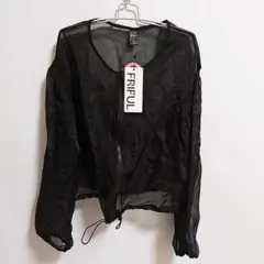 SHEIN　FRIFUL シアー ジップアップ トップス ブラック Sのサムネイル