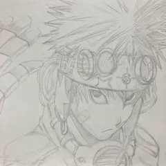 手描きイラスト 鉛筆画 少年漫画風キャラクター スチームパンク風