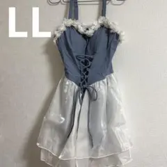 水着 ワンピース 青 チュールスカート LL