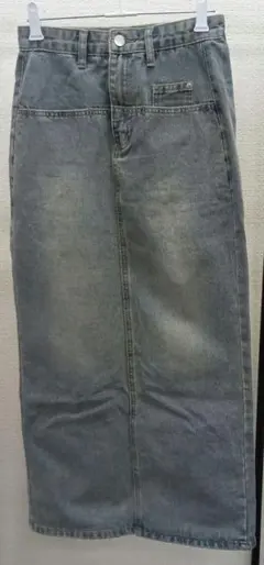 ブランド:ZHOUMIAO グレーデニムロングスカート