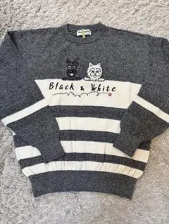 Black & White 犬刺繍ニットセーター L クリーニング済み