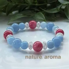 天然石ブレスレット　ピンク　ブルー　パワーストーンブレスレット　No.68