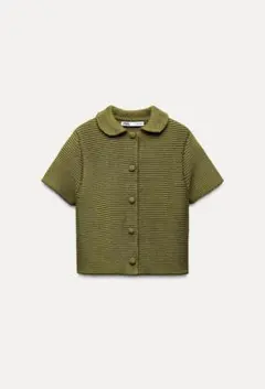 【極美品】ZARA チャンキーニット カーディガン 丸襟 オリーブ