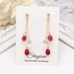 ▷707☆3カラー チェコビーズ ピアス・イヤリング ハンドメイド レッド系