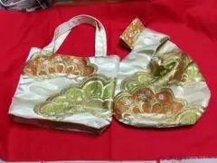 帯をリメイク　和風刺繍ハンドバッグ