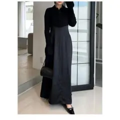 FRAY I.D フレイアイディー　ブラック ポロカラーニットワンピース