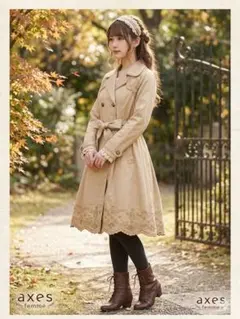 【美品】axes femme 刺繍トレンチコート レース ベージュ Mサイズ