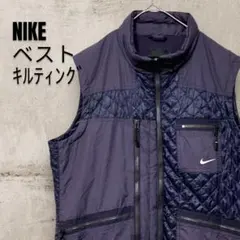 古着ナイキ フルジップベスト キルティング パープル スウォッシュプリント XL