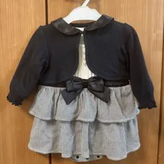 リボン付き黒と白のチェックドレス