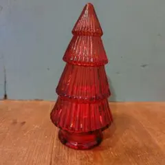 新品　ガラス製クリスマスツリー　レッド　硝子細工　モミの木　インテリア雑貨　置物のサムネイル
