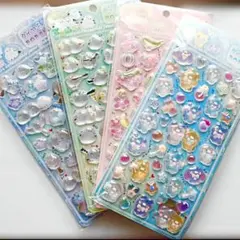 春　動物　シール　半分　立体　ドロップ　　うさぎ　シマエナガ　花　セット