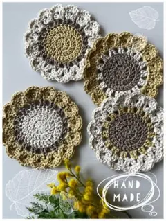 【handmade】お花のコースター 4点セット 黄