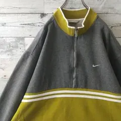希少デザイン☆90s ナイキ 両面刺繍ロゴ ハーフジップ スウェット XL