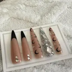 ネイルチップ ロングポイント マリーンセル風ネイル　ワンホン　ギャル　完成商品