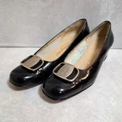 [良品] フェラガモ レザー バックル パンプス ブラック