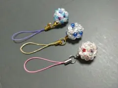 鈴入り ビーズストラップ 3個セット ハンドメイド