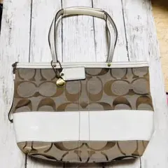 【COACH コーチ】トートバッグ ベージュ/ホワイト美品 お値下げ