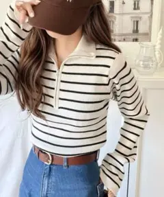 classicalelf ハーフジップリブニットプルオーバー