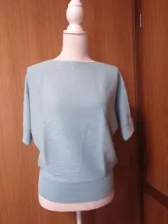 水色リブ編み半袖ニット