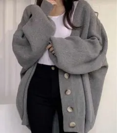 グレー ニットカーディガン ワンサイズ