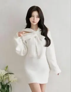 Darich ダーリッチ フーディーオフショルニットミニワンピース