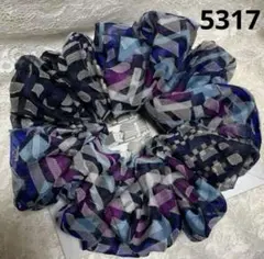 シュシュ5317ブルーの幾何学模様❣️広幅large❣️