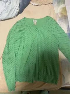 L.L.Bean グリーン ドット柄 カーディガン M 水玉