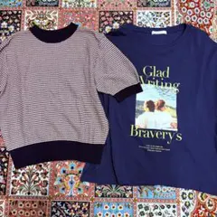 マルチカラージャガーニット＆フォトプリントTシャツのトップス2点セット✨