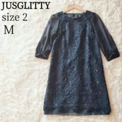 JUSGLITTY 総レース 袖リボンワンピース セレモニー パーティードレス