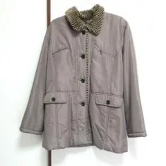 ファー付き　グレーブラウン色　ジャケット　コート　レディース　Lサイズ