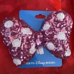 ディズニー　ミニー リボン ヘアゴム　スパンコール　ピンクのサムネイル