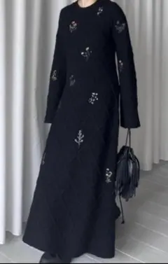 AMERI FLOWER EMBROIDERY DRESS ブラック