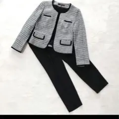 セレモニースーツ　フォーマルセットアップ　ツイードジャケット×パンツ　黒　L