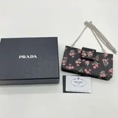 PRADA フローラ チェーンウォレット ショルダーバッグ フラワー ブラック
