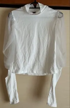 SHEIN ホワイトシースルーパフスリーブシャツ