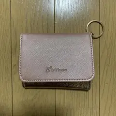 ピンク 合成皮革 折りたたみカードケース キーホルダー付き