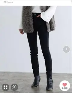 Pierrot ブラック スキニーデニム　裏起毛　丈長め　ピエロ