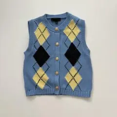 ZARA アーガイル　ニットベスト　ベスト　ブルー　ザラ　H&M