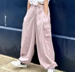 ungrid ピンク ナイロン　ミリタリールーズパンツ