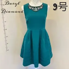 パーティドレス　お呼ばれ　フォーマルドレス　Aラインワンピース　グリーン　9号