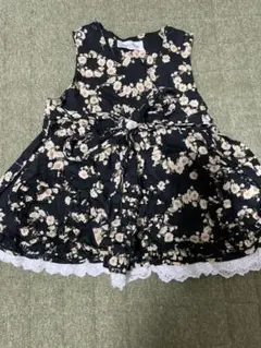 花柄ワンピース チュニック 黒 白レース ベビー キッズ