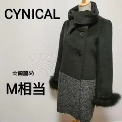 ☆綺麗め　CYNICAL　М相当　ロングコート　ツイード切替　袖ファー　2155